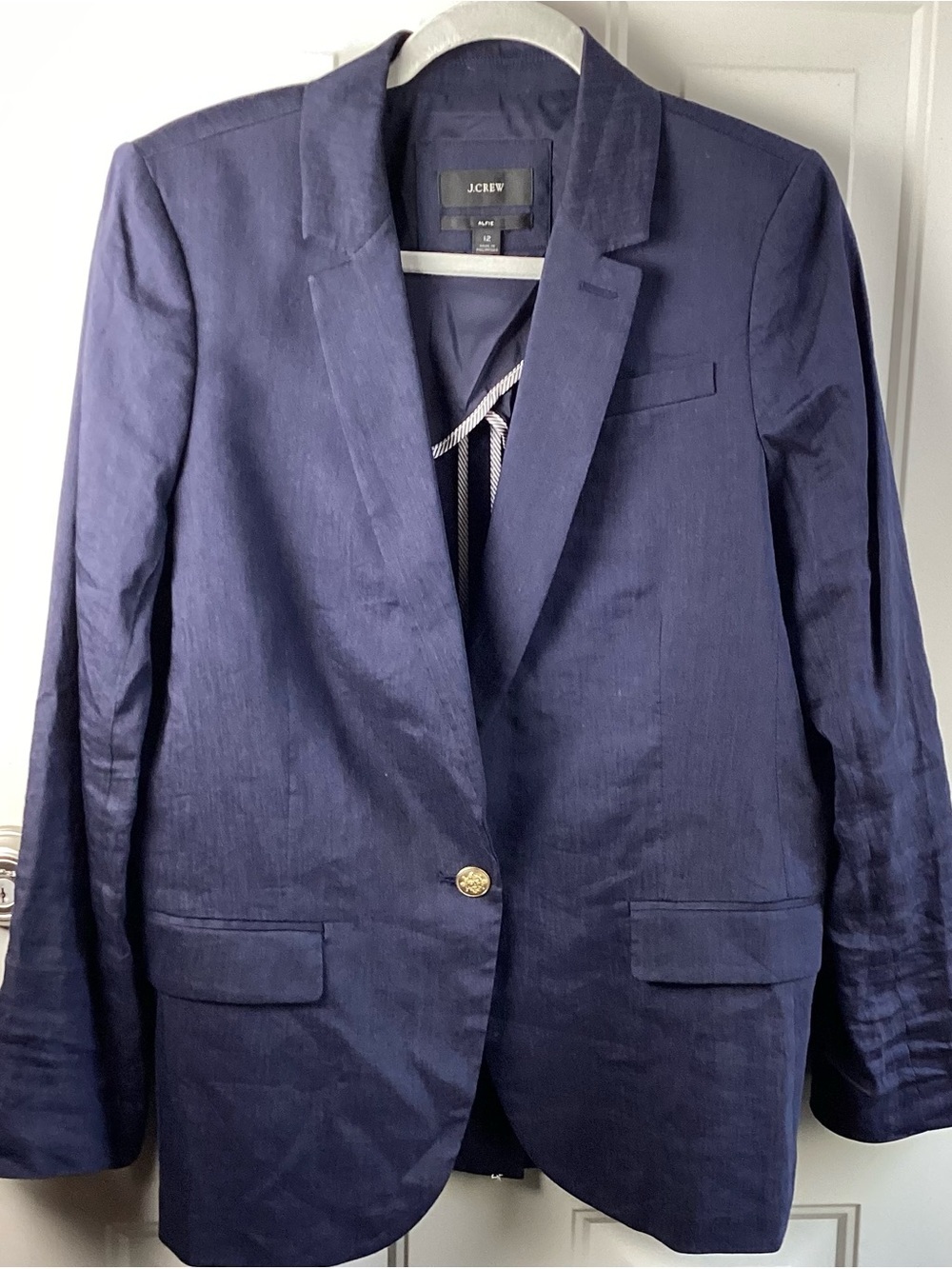 J. Crew Men's Navy Single-Button Blazer linen blend